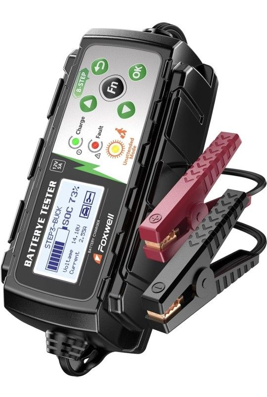 12V 5A Battery Charger, Tester, Trickle Charger & Desulfator, 4-in-1 Smart Automotive Battery Tool with 8-Stage Charging, Pulse Repair, Cranking & Alt