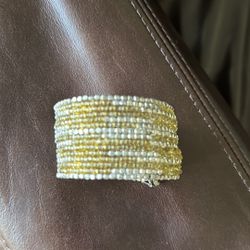 Gold Silver Beaded Cuff Bracelet 