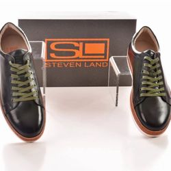 MEN'S STEVEN LAND LEATHER DRESS LACE SNEAKERS-OLIVE  SIZE 10-11