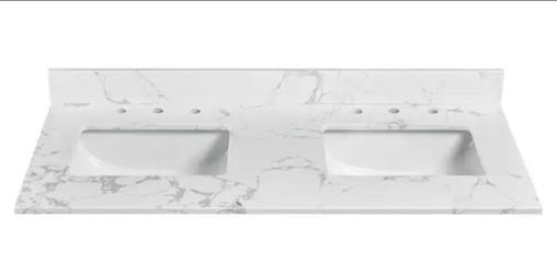 48 in. W x 22 in. D Engineered Stone Rectangular Double Sinks Bathroom Vanity Top in White