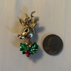 Reindeer Brooch, Gold With Jeweled Eye