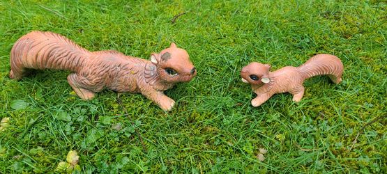 2 Cute Vintage Ceramic Squirrel Garden Statues