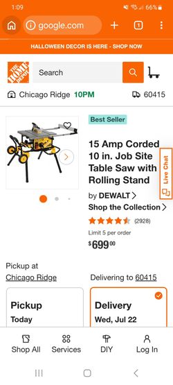 Dewalt Jobsite Table Saw With 32 1/2 Rip Capacity  With Rolling Stand