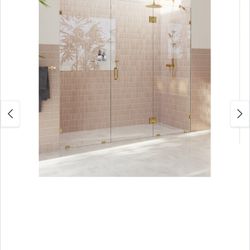Glass Warehouse 
Stellar 101 in. W x 78 in. H Glass Hinged Pivot Frameless 3-Panel Inline Shower Door in Polished Brass