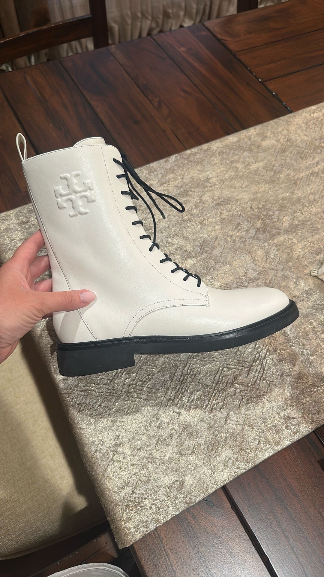 Tory Burch Logo Embossed Side-Zip Combat Boots