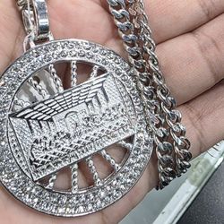 Stainless Steel Medallion Last Supper Christ Pendant w/4mm Miami Cuba Chain