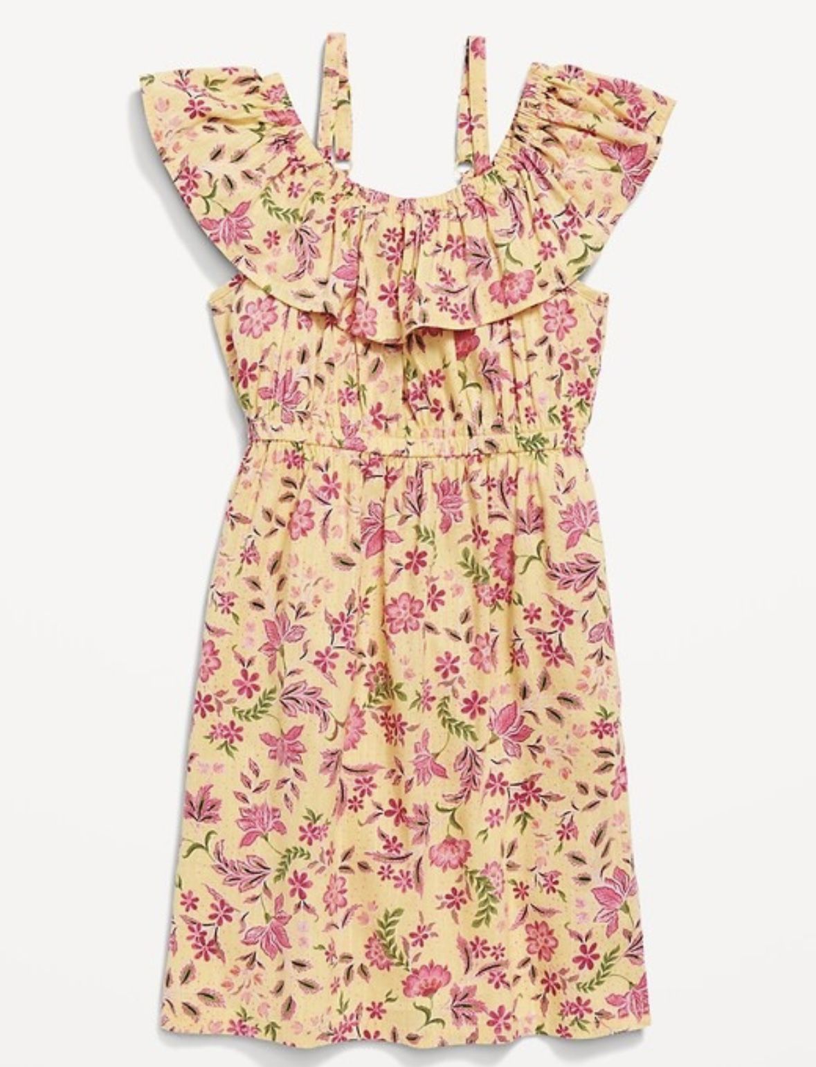 Old Navy Printed Off-Shoulder Ruffle-Trim Dress in Yellow Floral - M (8)