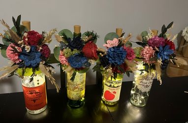 7 Handmade Sola Wood Flower Bouquet in Wine Bottle