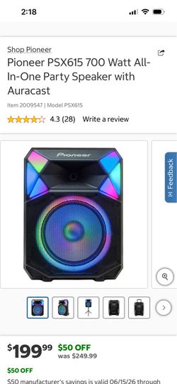 Pioneer PSX615 700 Watt All-In-One Party Speaker with Auracast，$150