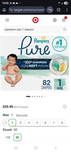 Pampers Pure Protection Diapers Size 1 New