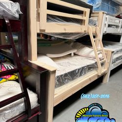 Twin Full White Wash Bunk Bed Litera Nueva Con Colchones 