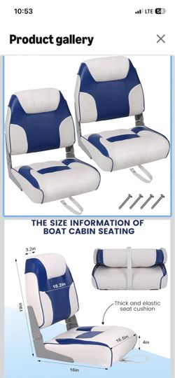 2 Pack Low Back Folding Boat Seats - 19"x16.5" Thick Elastic Cushio Boat Chair, Waterproof Fishing Chairs for Bass Tracker for Sightseeing Boats, Spee