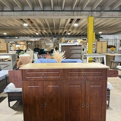 Brand new Kitchen Island with Drop Leaf and Storage, on Wheels Two Drawers, Large Storage Cabinet, Towel Rack Spice Cart Brown  $169  Pickup: 📍 3749 