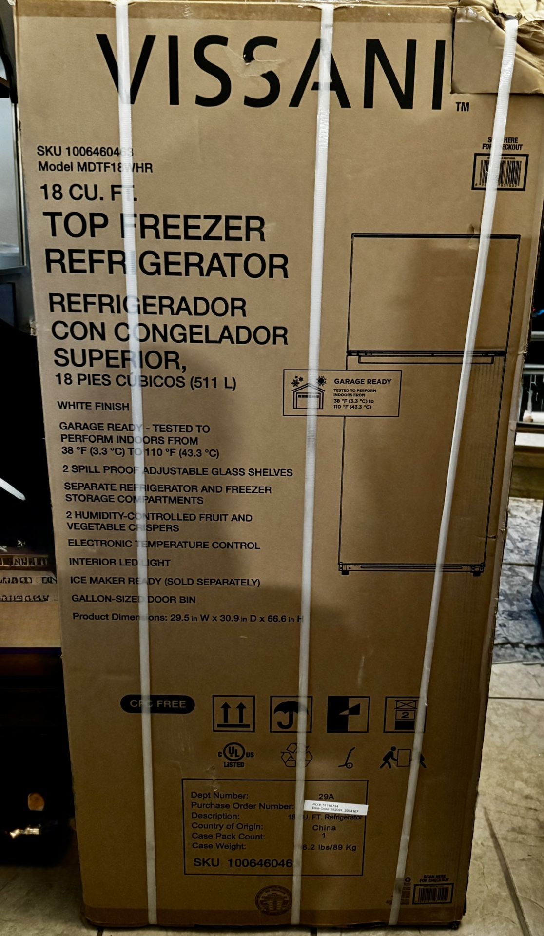 Vissani 18 cu. ft. Top Freezer Refrigerator DOE in White