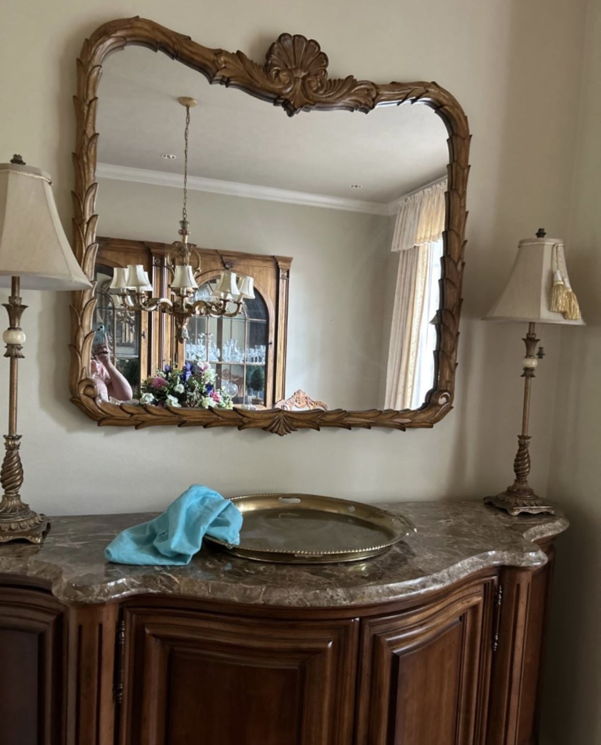 Extra Large Carved Wood Vintage Boho Mirror