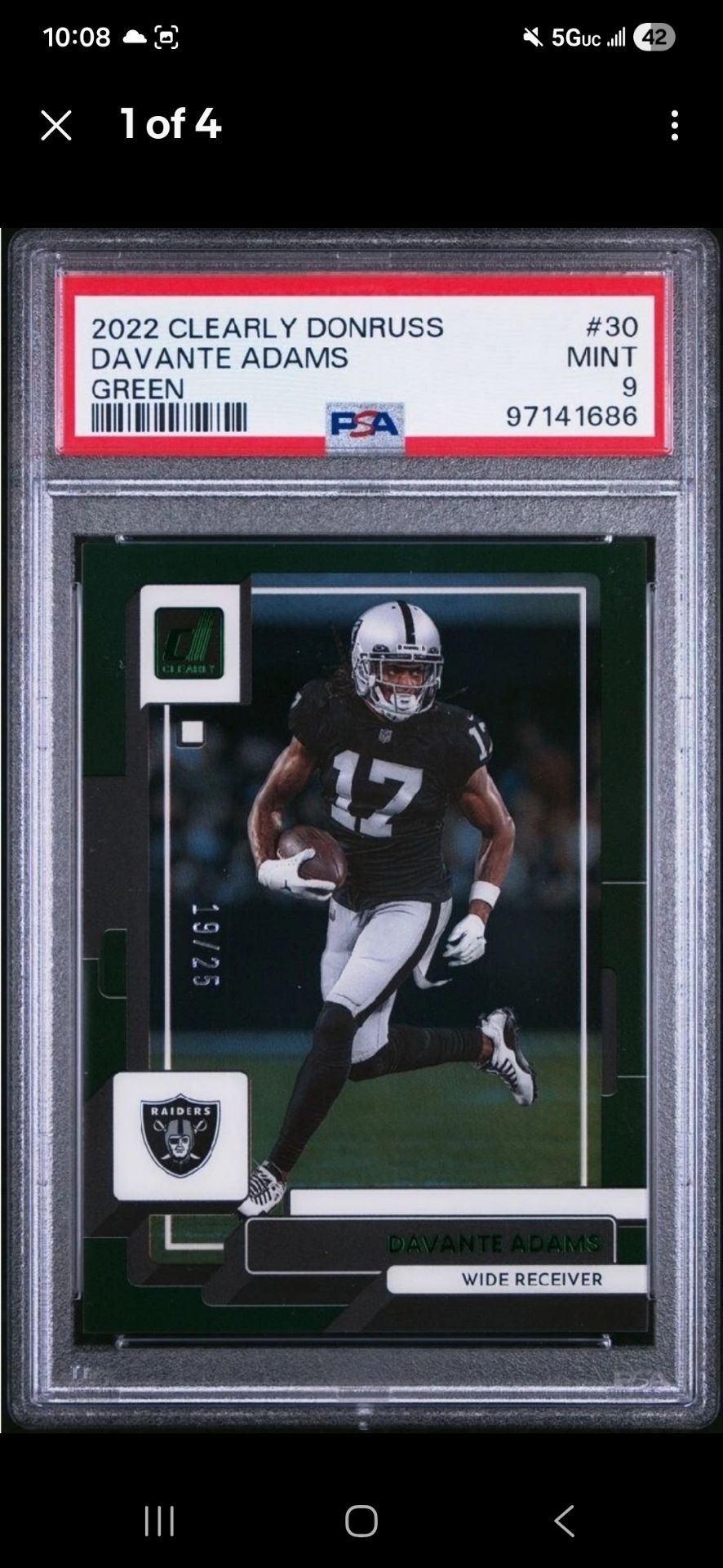 2022 PANINI CLEARLY LAS VEGAS RAIDERS DEVANTE ADAMS GREEN #/25 PSA 9 ๐ฅ๐ฅ๐ฅ