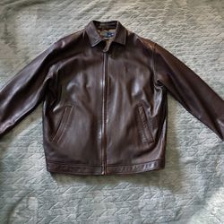 Polo Bomber Brown Leather Jacket Men's Medium