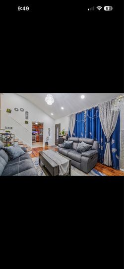 Recliner sofa set can include carpet snd curtains