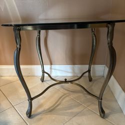 Glass And Brass End Table 