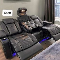 Brand New 🔥 Black Leather Power Reclining Sofa Brown Grey White Color And Configuration Options Sectional Couch 