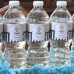 ROYAL BEAR PRINCE boy blue baby shower waterproof water bottle 