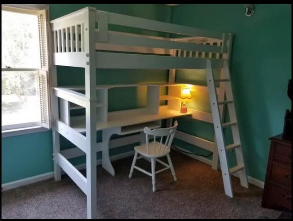 Pier 1 Imports Solid Wood Twin Loft Bed and Desk Chair Set