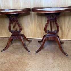 Mersman Harp Side Tables (2) 1940s Mahogany Oval Lyre Base W/Glass Top
