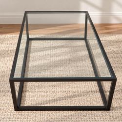 Modern Glass Top Coffee Table with Black Metal Frame