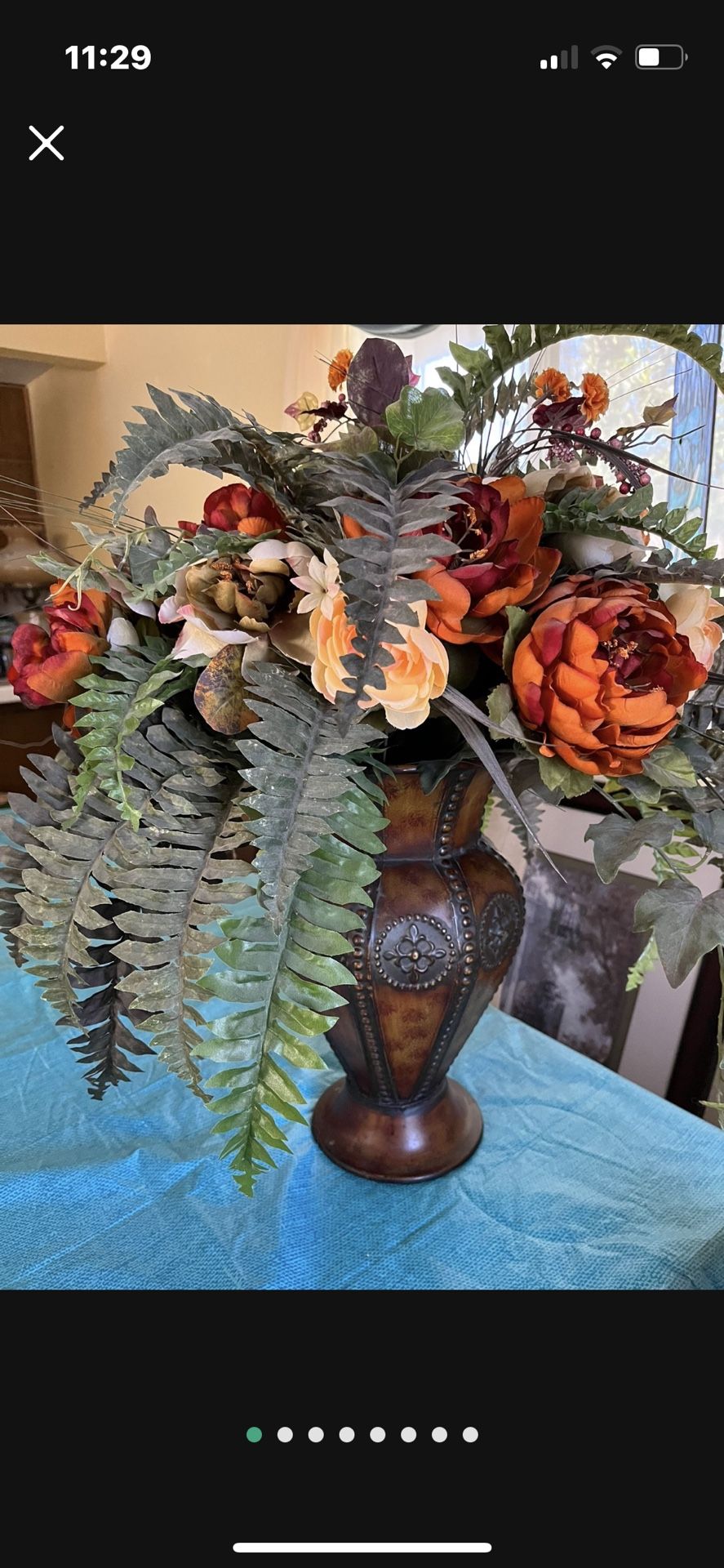Silk Flower And Metal Vase