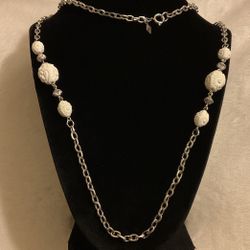 24”silver Chain Necklace With Designed White Cones,by Sarah Cov 