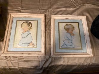 Vintage Hummel Lithograph Boy Girl Praying