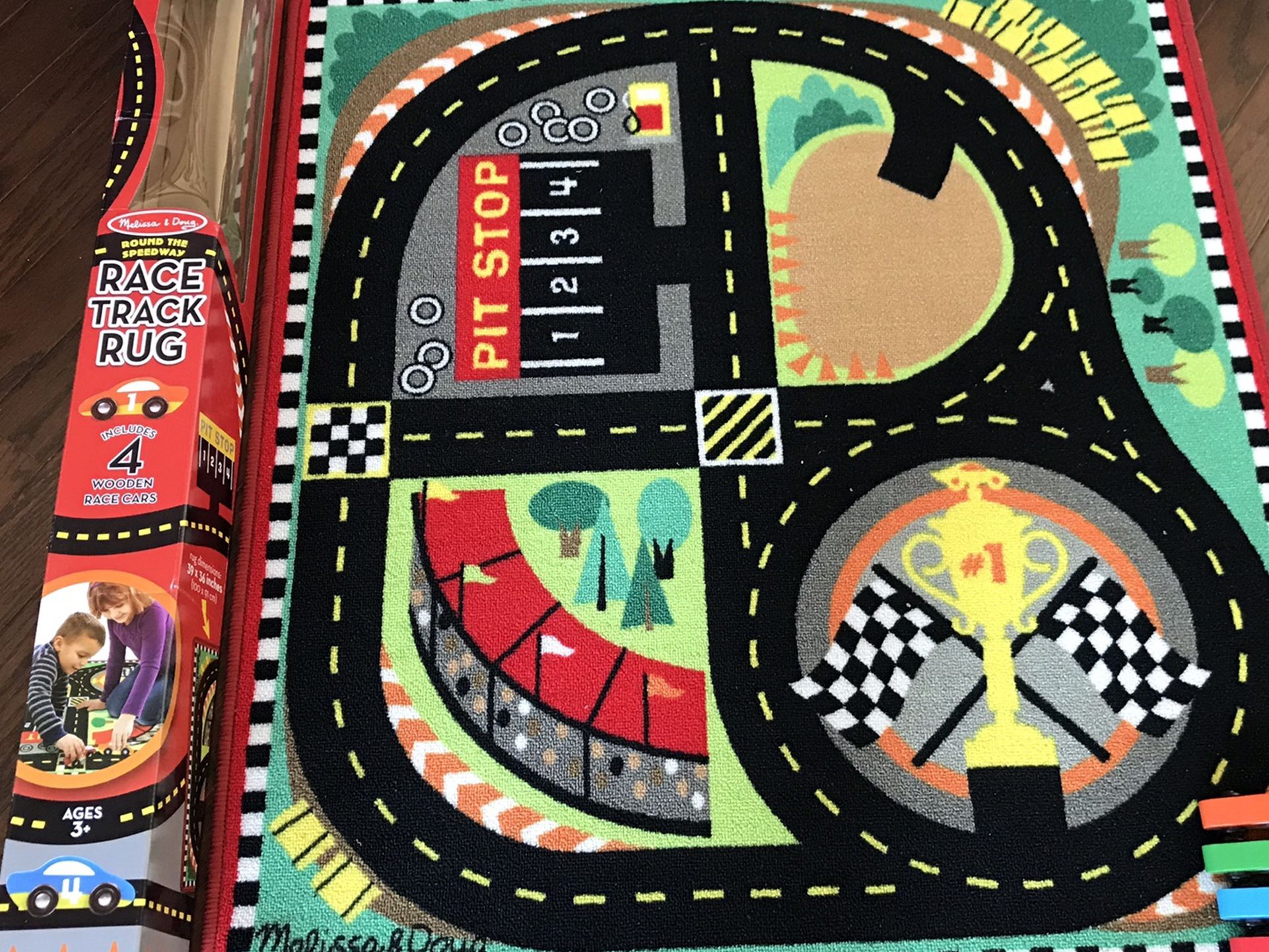 NIB - race track rug and cars