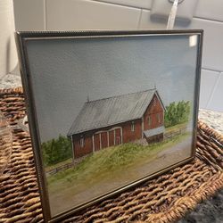 Original 1983 Small Framed Farmhouse Barn Painting 