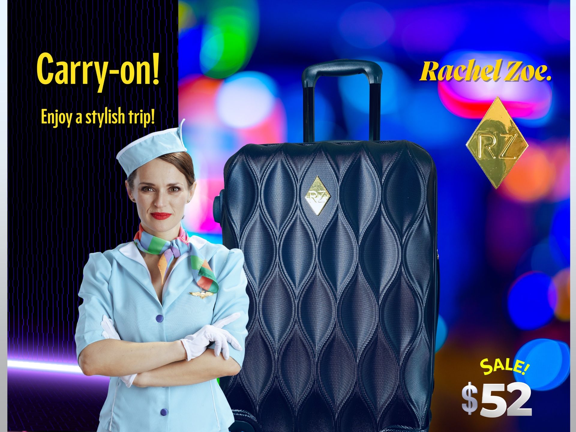 Rachel Zoe Carry-on Luggage Explandable/BLUE. 4 Weels.