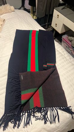Gucci Web Stripe Wool Scarf Navy