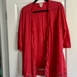 Chico’s Coral Tassel Cardigan Sweater 3/4 Sleeves - Size 1