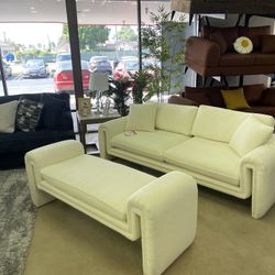 Ivory Boucle Uph. Designer Living Room Set