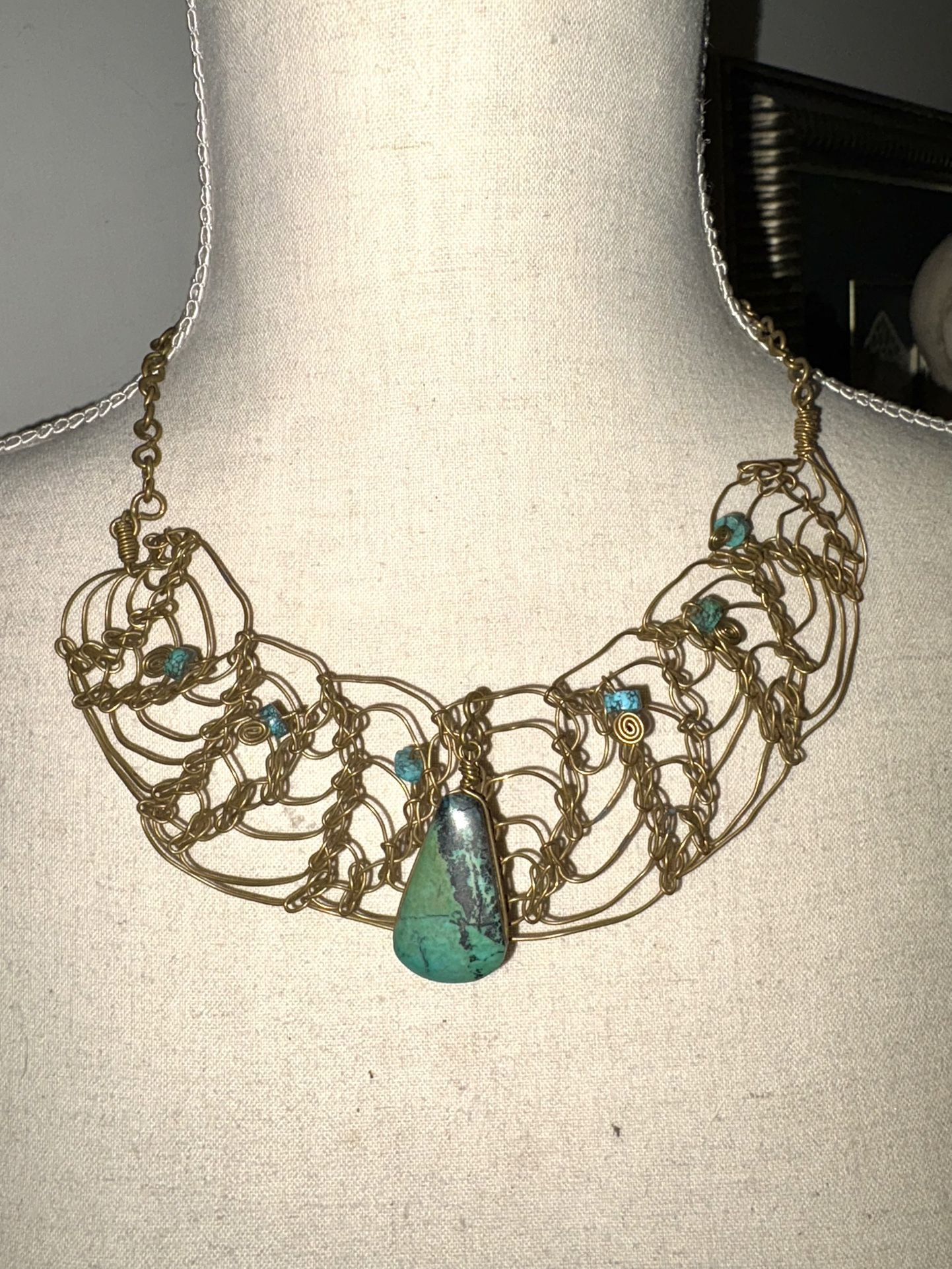 handmade vintage necklace in bronze and turquoise