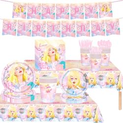 171pcs Birthday Party Supplies Singer Paper Plates Napkins Cups Plastic Tablecloths Music Singer Tableware Set Birthday Party Decorations Serves 24 Gu