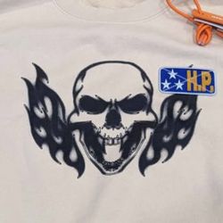 Heron Preston Shirts Men's Heron Preston "Flaming Skull" Sweatshirt Beige/Black Color: Black/Cream