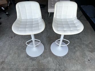 Set of 2 White Adjustable Swivel Bar Stools