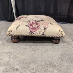 Floral Tapestry Square Ottoman with Turned Bun Feet