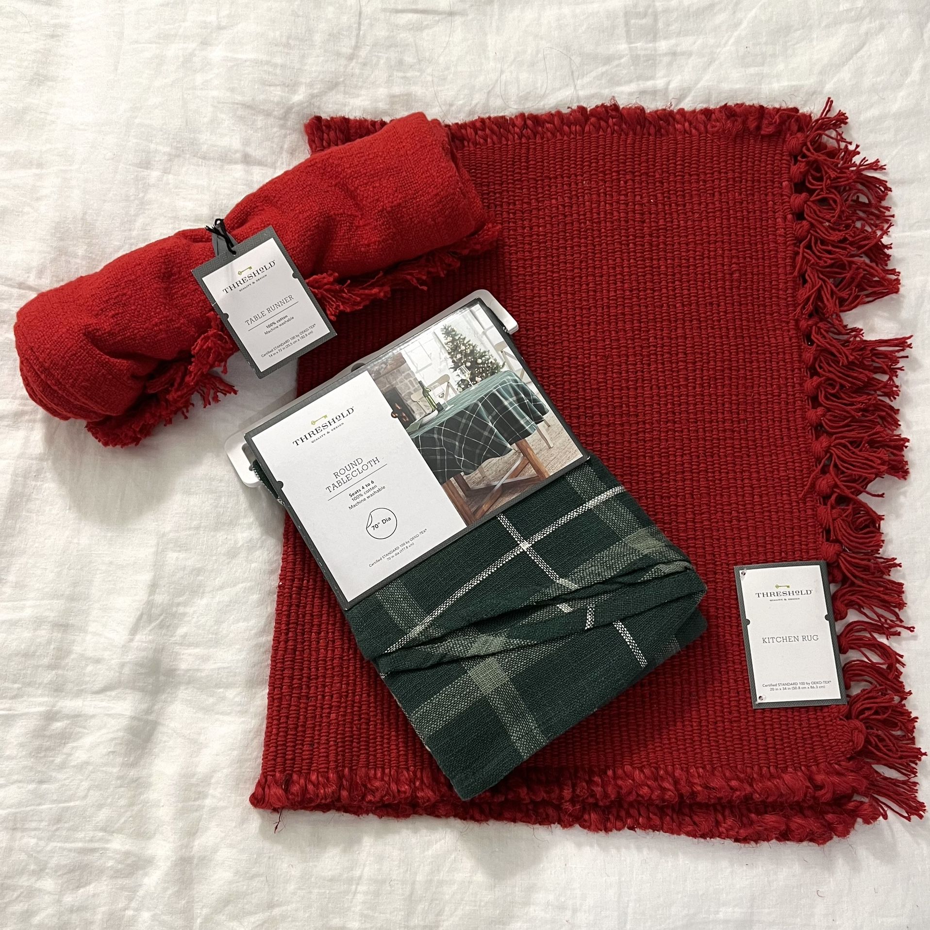 New Threshold Holiday Kitchen Items - Table Runner, Round Tablecloth, Kitchen Rug