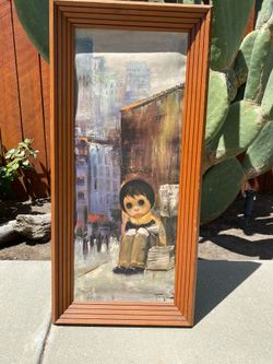 Vintage 1960s Big Eyed Boy Mod Wall Art Print