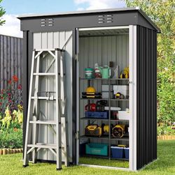 New open box! Gizoon 5 'x 3'Outdoor Storage Shed with Singe Lockable Door,Galvanized Metal Shed with Air Vent Suitable for The Garden,Tiny House Stora