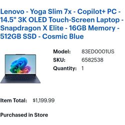 Lenovo - Yoga Slim 7x - Copilot+ PC - 14.5" 3K OLED Touch-Screen Laptop - Snapdragon X Elite - 16GB Memory - 512GB SSD - Cosmic Blue