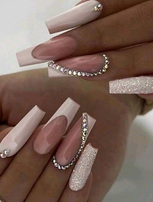 24-pcs Extra Long Rhinestone Press-On Nails