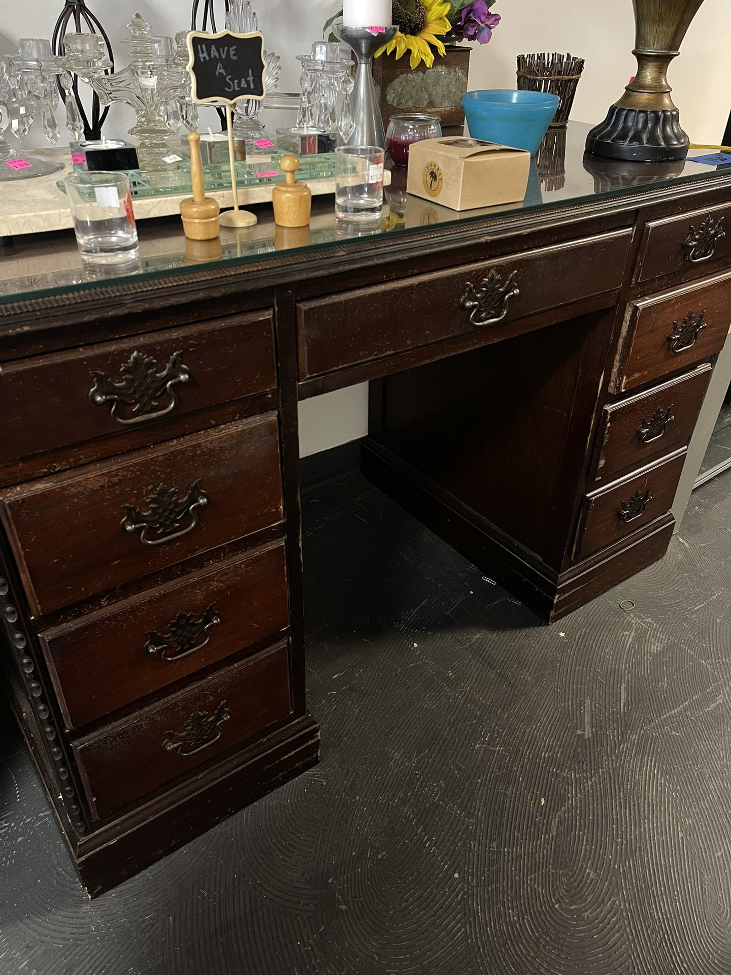 Vintage Wood With Bronze Detailing 8 Drawers 