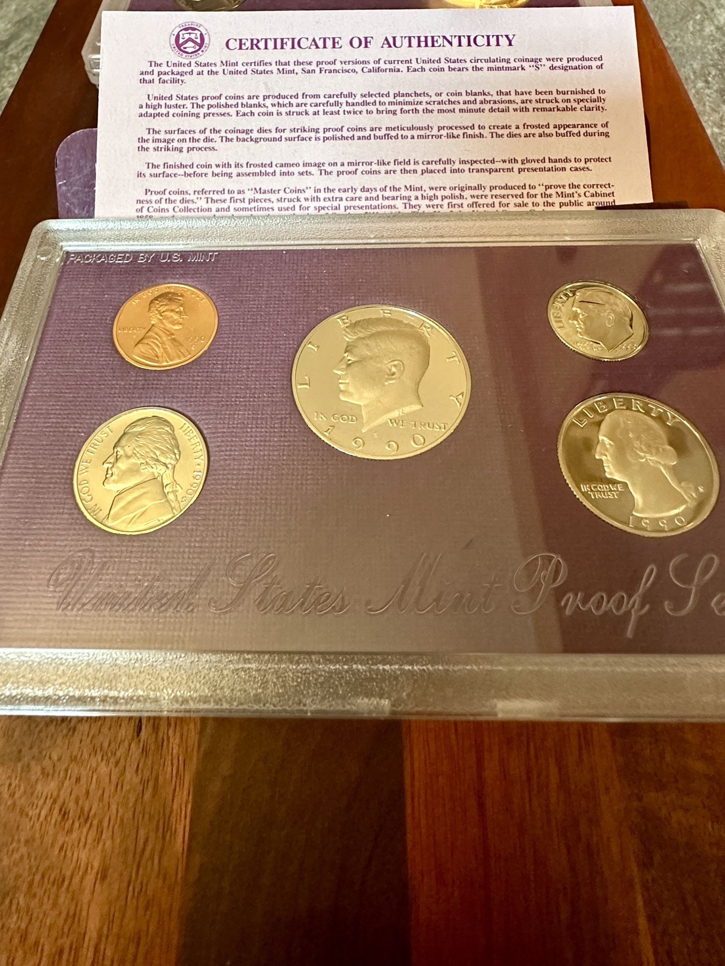 1990 S Mint United States Proof Set in Original Box with Certificate of Authenticity