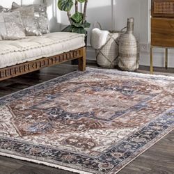 4ft X 6ft nuLOOM Harriet Vintage Medallion Fringe Area Rug, 4' x 6', Blue